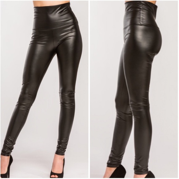 LAST ONE High Waist Vegan Leather Leggings - Picture 7 of 8